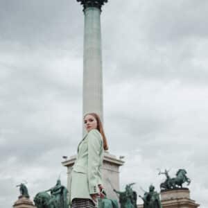 Model in Zara attire against Budapest backdrop, photo by Sam Sasan for Extenso International Productions.