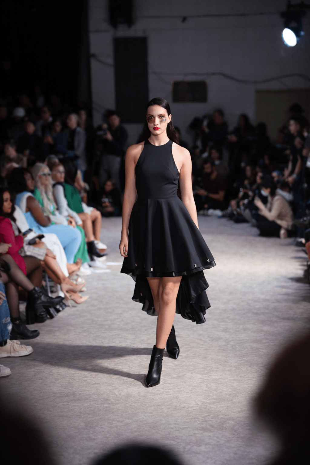 Asymmetrical black dress with sweeping train