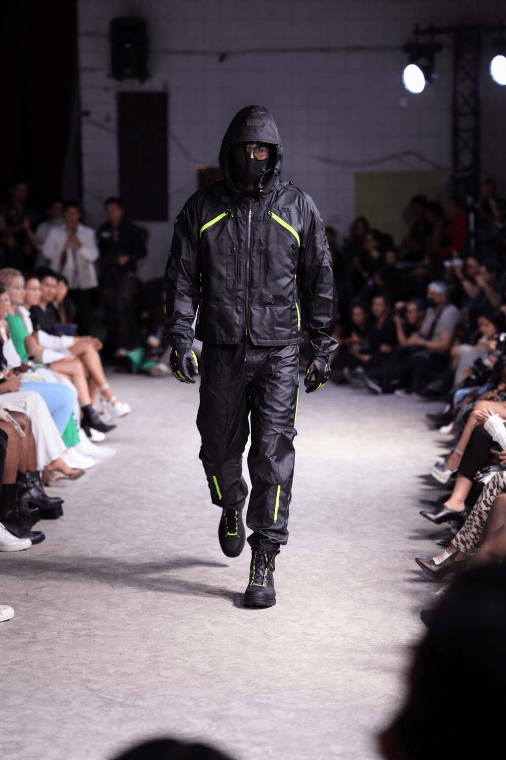 Futuristic black and neon green techwear