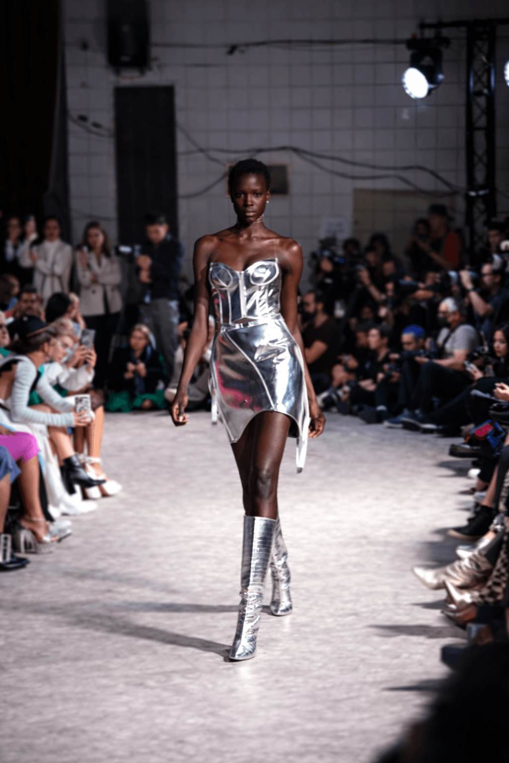 Reflective silver metallic dress