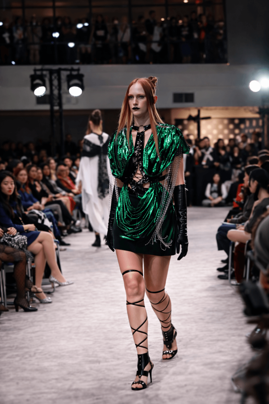 Shimmering green satin dress