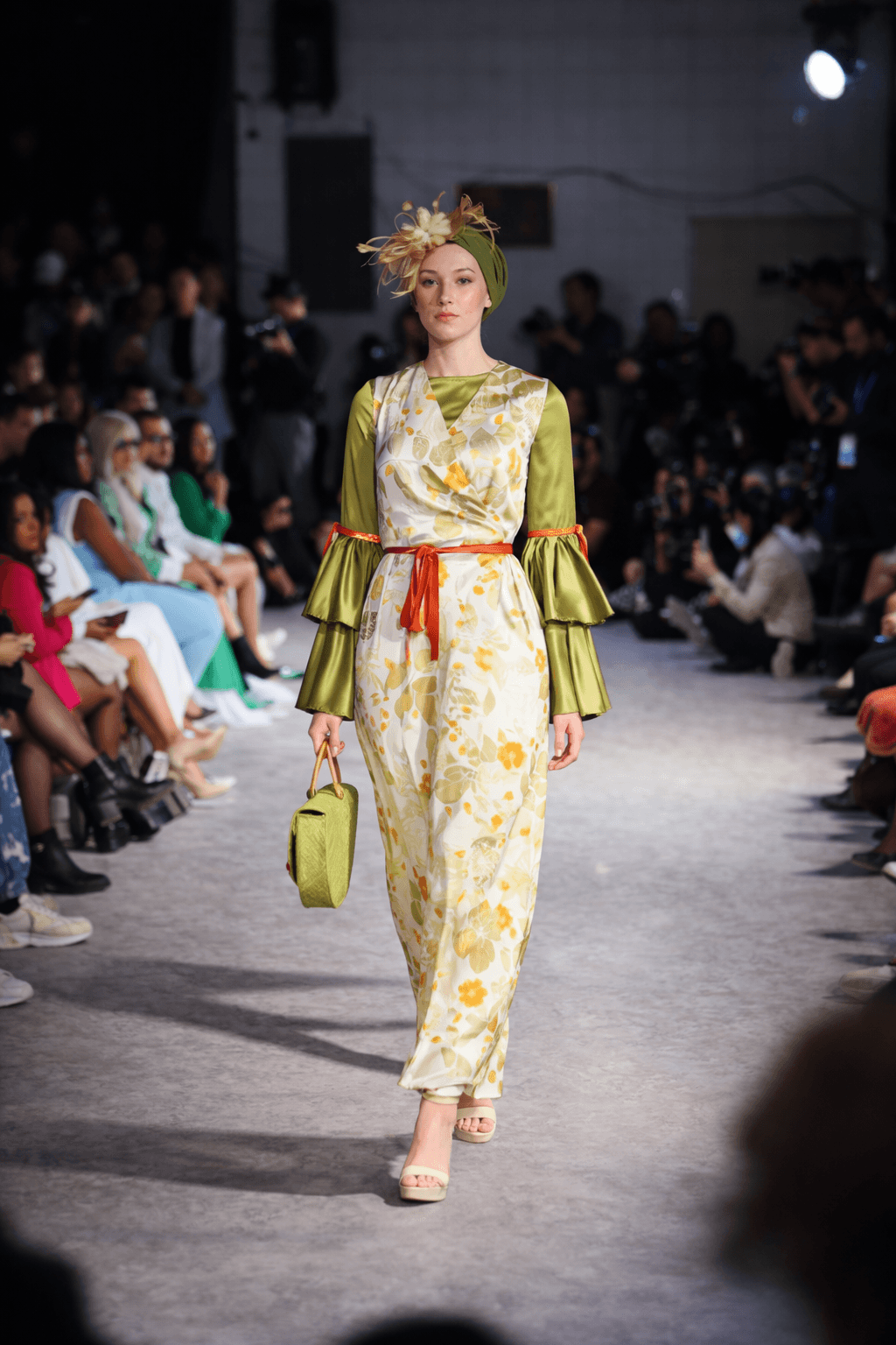 Red and black gown with floral embroidery