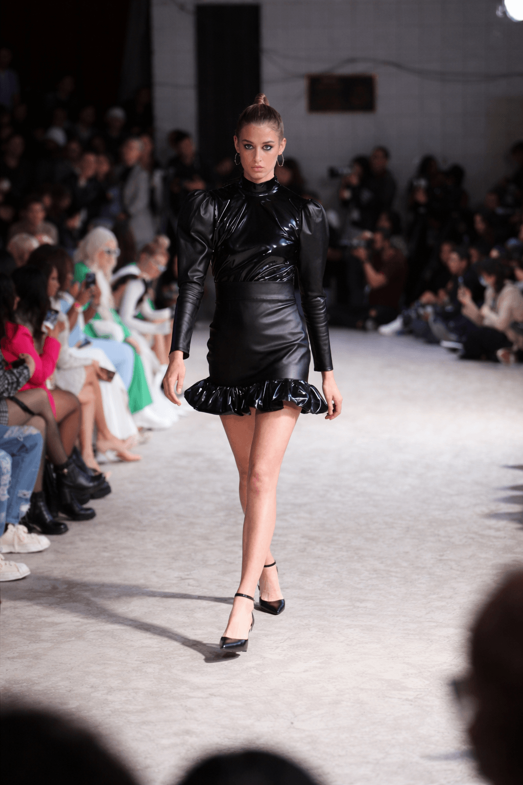 Sharp black leather dress