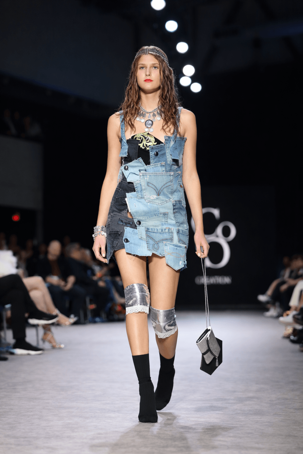 Avant-garde patchwork denim mini dress